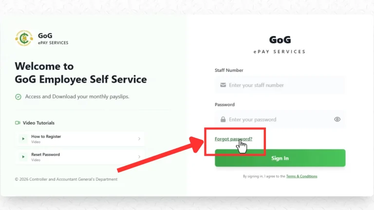 Sign-in screen highlighting the Forgot password link below empty Staff Number and Password fields